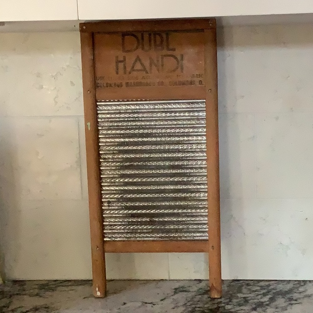 Vintage DUBL HANDI Washboard  wood and tin. 1900-1949. 18”X 8 1/2”